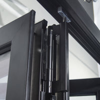 KaMic 108" x 80" 3 Panels Aluminum Folding Doors in Black, Folded Out from Left to Right Model #: FD3PBK10880-LR