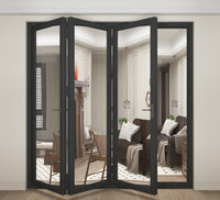 KaMic 108" x 80" 3 Panels Aluminum Folding Doors in Black, Folded Out from Right to Left Model #: FD3PBK10880-RL