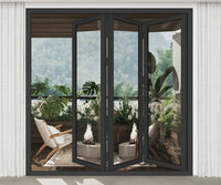 KaMic 108" x 80" 3 Panels Aluminum Folding Doors in Black, Folded Out from Right to Left Model #: FD3PBK10880-RL