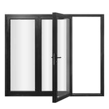 KaMic 108" x 80" 3 Panels Aluminum Folding Doors in Black, Folded Out from Right to Left Model #: FD3PBK10880-RL