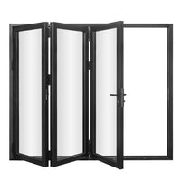 KaMic 108" x 80" 3 Panels Aluminum Folding Doors in Black, Folded Out from Right to Left Model #: FD3PBK10880-RL