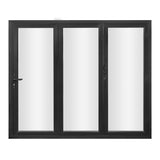 KaMic 108" x 80" 3 Panels Aluminum Folding Doors in Black, Folded Out from Right to Left Model #: FD3PBK10880-RL