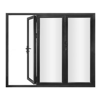 KaMic 108" x 80" 3 Panels Aluminum Folding Doors in Black, Folded Out from Right to Left Model #: FD3PBK10880-RL