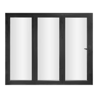 KaMic 108" x 80" 3 Panels Aluminum Folding Doors in Black, Folded Out from Right to Left Model #: FD3PBK10880-RL