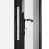 KaMic Versa-Fold 108" x 96" 3 Panels Aluminum Folding Doors in Black, Folded Out from Left to Right Model #: FD3PBK10896-LR
