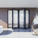 KaMic Versa-Fold 108" x 96" 3 Panels Aluminum Folding Doors in Black, Folded Out from Left to Right Model #: FD3PBK10896-LR