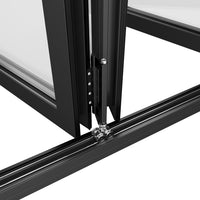 KaMic 108" x 96" 3 Panels Aluminum Folding Doors in Black, Folded Out from Right to Left Model #: FD3PBK10896-RL