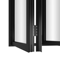 KaMic 108" x 96" 3 Panels Aluminum Folding Doors in Black, Folded Out from Right to Left Model #: FD3PBK10896-RL