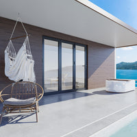 KaMic 108" x 96" 3 Panels Aluminum Folding Doors in Black, Folded Out from Right to Left Model #: FD3PBK10896-RL