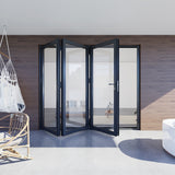 KaMic 108" x 96" 3 Panels Aluminum Folding Doors in Black, Folded Out from Right to Left Model #: FD3PBK10896-RL