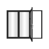KaMic 108" x 96" 3 Panels Aluminum Folding Doors in Black, Folded Out from Right to Left Model #: FD3PBK10896-RL