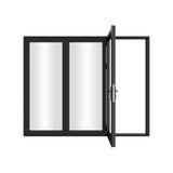 KaMic 108" x 96" 3 Panels Aluminum Folding Doors in Black, Folded Out from Right to Left Model #: FD3PBK10896-RL