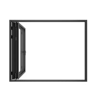 KaMic 96" x 80" 3 Panels Aluminum Folding Doors in Black, Folded Out from Left to Right Model #: FD3PBK9680-LR