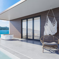 KaMic 96" x 80" 3 Panels Aluminum Folding Doors in Black, Folded Out from Left to Right Model #: FD3PBK9680-LR
