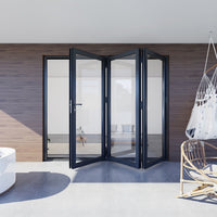 KaMic 96" x 80" 3 Panels Aluminum Folding Doors in Black, Folded Out from Left to Right Model #: FD3PBK9680-LR