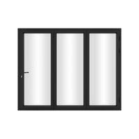 KaMic 96" x 80" 3 Panels Aluminum Folding Doors in Black, Folded Out from Left to Right Model #: FD3PBK9680-LR
