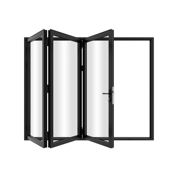 KaMic 96" x 80" 3 Panels Aluminum Folding Doors in Black, Folded Out from Right to Left Model #: FD3PBK9680-RL