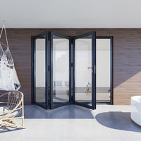 KaMic 96" x 80" 3 Panels Aluminum Folding Doors in Black, Folded Out from Right to Left Model #: FD3PBK9680-RL