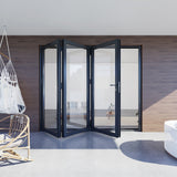 KaMic 96" x 80" 3 Panels Aluminum Folding Doors in Black, Folded Out from Right to Left Model #: FD3PBK9680-RL