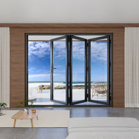 KaMic 96" x 80" 3 Panels Aluminum Folding Doors in Black, Folded Out from Right to Left Model #: FD3PBK9680-RL