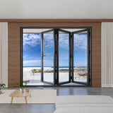 KaMic 96" x 80" 3 Panels Aluminum Folding Doors in Black, Folded Out from Right to Left Model #: FD3PBK9680-RL