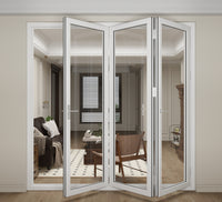 KaMic 108" x 80" 3 Panels Aluminum Folding Doors In White, Folded Out From Left To Right Model #: FD3PWH10880-LR