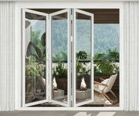 KaMic 108" x 80" 3 Panels Aluminum Folding Doors In White, Folded Out From Left To Right Model #: FD3PWH10880-LR