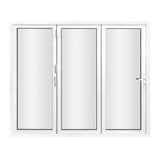 KaMic 108" x 80" 3 Panels Aluminum Folding Doors In White, Folded Out From Left To Right Model #: FD3PWH10880-LR