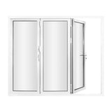 KaMic 108" x 80" 3 Panels Aluminum Folding Doors In White, Folded Out From Left To Right Model #: FD3PWH10880-LR