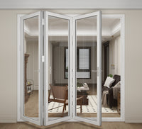 KaMic 108" x 80" 3 Panels Aluminum Folding Doors In White, Folded Out From Right To Left Model #: FD3PWH10880-RL