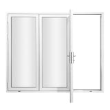 KaMic 108" x 80" 3 Panels Aluminum Folding Doors In White, Folded Out From Right To Left Model #: FD3PWH10880-RL