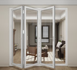 KaMic 108" x 96" 3 Panels Aluminum Folding Doors In White, Folded Out From Right To Left Model #: FD3PWH10896-RL