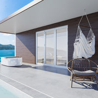 KaMic 96" x 80" 3 Panels Aluminum Folding Doors In White, Folded Out From Left To Right Model #: FD3PWH9680-LR