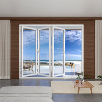KaMic 96" x 80" 3 Panels Aluminum Folding Doors In White, Folded Out From Left To Right Model #: FD3PWH9680-LR