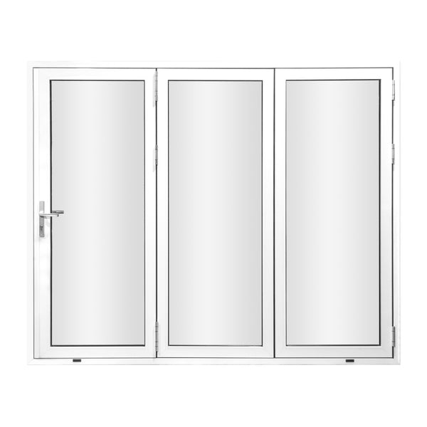 KaMic 96" x 96" 3 Panels Aluminum Folding Doors In White, Folded Out From Left To Right Model #: FD3PWH9696-LR