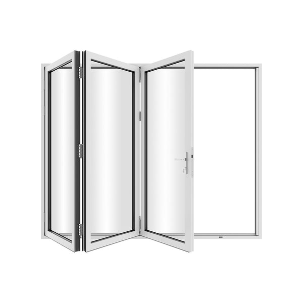 KaMic 96" x 96" 3 Panels Aluminum Folding Doors In White, Folded Out From Right To Left Model #: FD3PWH9696-RL