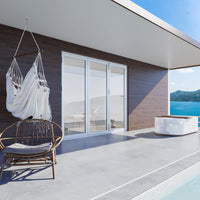 KaMic 96" x 96" 3 Panels Aluminum Folding Doors In White, Folded Out From Right To Left Model #: FD3PWH9696-RL