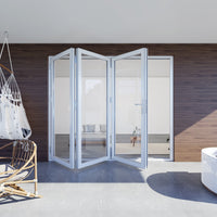 KaMic 96" x 96" 3 Panels Aluminum Folding Doors In White, Folded Out From Right To Left Model #: FD3PWH9696-RL
