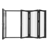 KaMic 120" x 80" 4 Panels Alumnium Folding Door in Black, One Door Right Swing Out Three Door Folded from Left to Right Model #: FD4PBK12080-LR