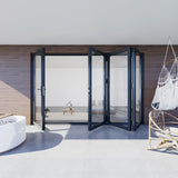 KaMic Versa-Fold 120" x 80" 4 Panels Alumnium Folding Door in Black, One Door Right Swing Out Three Door Folded from Left to Right Model #: FD4PBK12080-LR