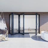 KaMic Versa-Fold 120" x 80" 4 Panels Alumnium Folding Door in Black, One Door Right Swing Out Three Door Folded from Right to Left Model #: FD4PBK12080-RL