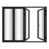 KaMic Versa-Fold 120" x 96" 4 Panels Alumnium Folding Door in Black, One Door Right Swing Out Three Door Folded from Left to Right Model #: FD4PBK12096-LR