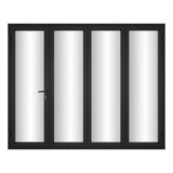 KaMic Versa-Fold 120" x 96" 4 Panels Alumnium Folding Door in Black, One Door Right Swing Out Three Door Folded from Left to Right Model #: FD4PBK12096-LR