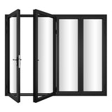 KaMic Versa-Fold 120" x 96" 4 Panels Alumnium Folding Door in Black, One Door Right Swing Out Three Door Folded from Left to Right Model #: FD4PBK12096-LR