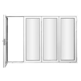 KaMic 120" x 80" 4 Panels Aluminum Folding Door In White, One Door Right Swing Out Three Door Folded From Left To Right Model #: FD4PWH12080-LR