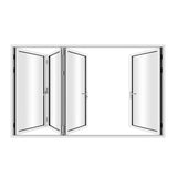 KaMic Versa-Fold 120" x 80" 4 Panels Aluminum Folding Door In White, One Door Right Swing Out Three Door Folded From Left To Right Model #: FD4PWH12080-LR