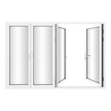 KaMic Versa-Fold 120" x 80" 4 Panels Aluminum Folding Door In White, One Door Right Swing Out Three Door Folded From Left To Right Model #: FD4PWH12080-LR