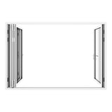 KaMic Versa-Fold 120" x 80" 4 Panels Aluminum Folding Door In White, One Door Right Swing Out Three Door Folded From Left To Right Model #: FD4PWH12080-LR
