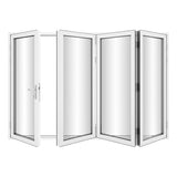 KaMic Versa-Fold 120" x 80" 4 Panels Aluminum Folding Door In White, One Door Right Swing Out Three Door Folded From Left To Right Model #: FD4PWH12080-LR