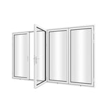 KaMic Versa-Fold 120" x 80" 4 Panels Aluminum Folding Door In White, One Door Right Swing Out Three Door Folded From Left To Right Model #: FD4PWH12080-LR